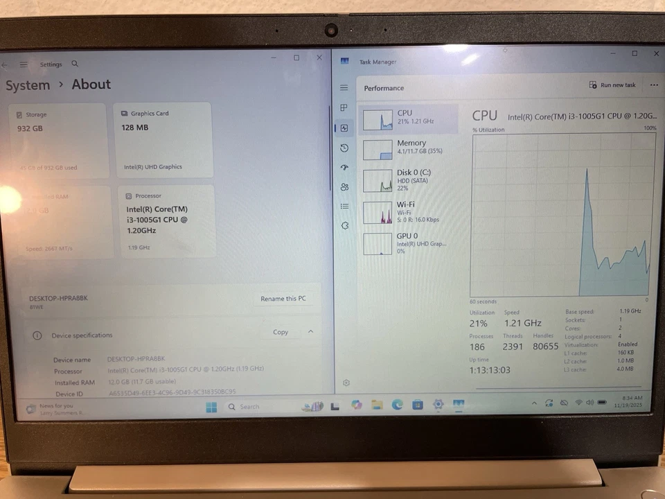 Lenovo IdeaPad 3 81WE 15.6" HD - i3-1500G1 @1.2GHz - 12GB RAM - 1TB HDD - Win11 - Image 3 of 4
