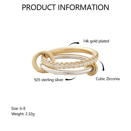 14K Gold Plated Interlocked Stackable Rings for Women Non Tarnish 925 Sterlin... - Picture 5 of 7