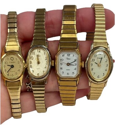 Vintage Timex Ladies Quartz Watch Lot 4 Gold Tone Expansion Band Wristwatches