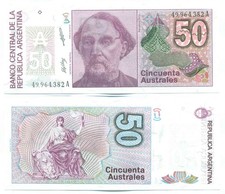 ARGENTINA NOTE 50 AUSTRALES (1986) SALAMA-MACHINEA SUFFIX A B# 2832 P 326b UNC