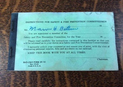 Vintage B&O Railroad Co Safety and Fire Prevention Committeemen Ticket Book