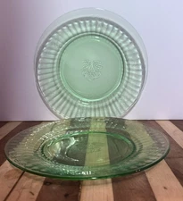 (2) Vintage Depression Glass Green Cherry Design Dinner Plates Jeannette Glass
