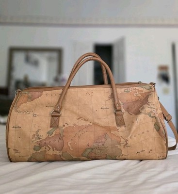 Vintage Magellan World Map Duffle Bag Weekender Carry On w/ Strap - EUC