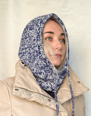 US Stock Dark Blue Milk mix Women Knit Hood, Merino Wool Hood, Women Balaclava