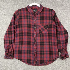 Rails Flannel Shirt Womens Medium Maroon Black Plaid Metallic Shimmer Thread