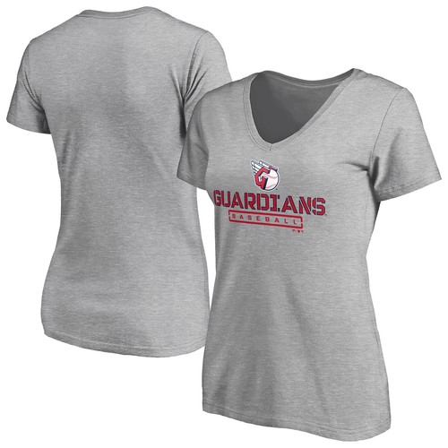 Graues Cleveland Guardians Evanston Damen-T-Shirt mit Schablone V-Ausschnitt