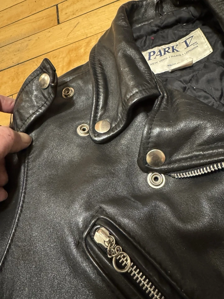 Chaqueta de cuero negra vintage años 70 Park V para mujer motociclista hecha en EE. UU. talla 8 Foto 4 de 4
