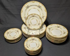 Vintage Empress China Rosaria 32 Pc Set Japan Florals Yellow Scrolls Gold Trim 