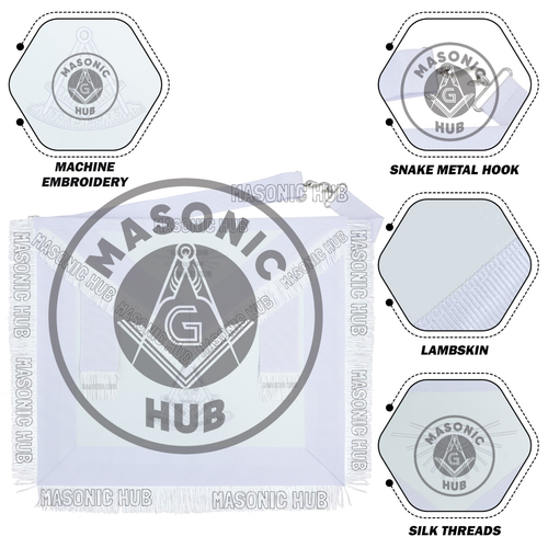 New Freemason Past Master Fringe Apron All White with Sun Emblem Embroidery - Picture 6 of 7