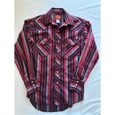 Rustler Men's Red Black Stripe Western Pearl Snap Long Sleeve Shirt 14.5 32/33