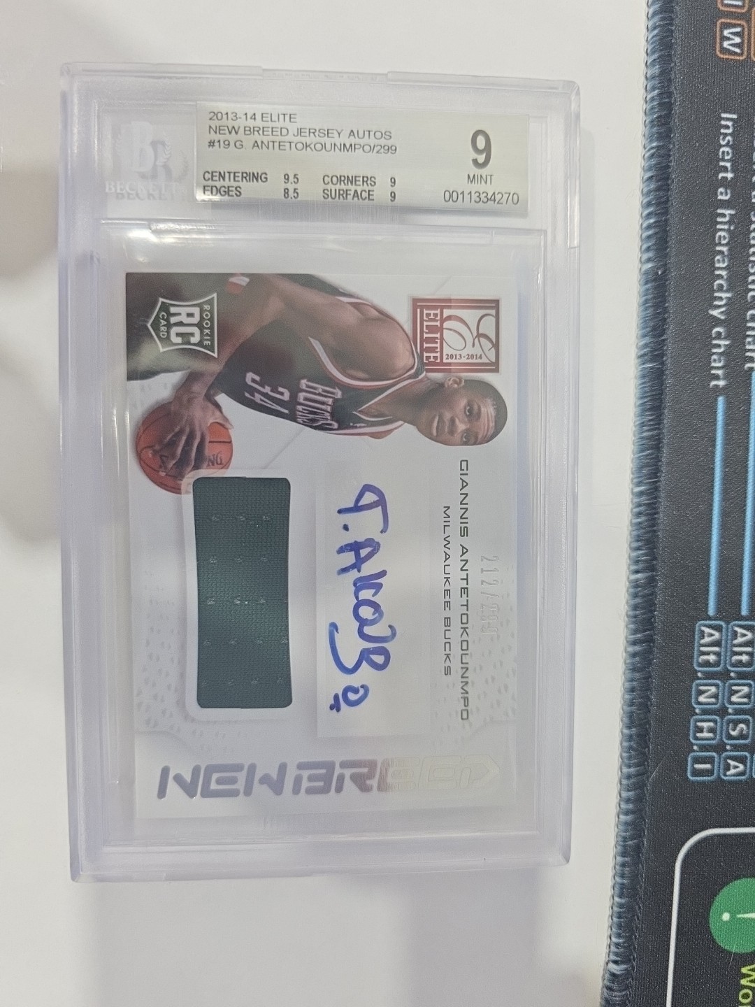 2013-14 ELITE NEW BREED JERSEY AUTO /299 GIANNIS RC #19 BGS 9 Mint