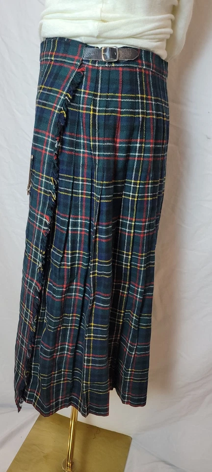 Falda envolvente plisada vintage de tartán de lana a cuadros azul/verde de los años 70 Deans of Scotland Foto 4 de 4