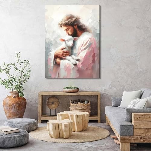 Jesus and Lamb Canvas wall art Christian Good Shepherd Painting Picture Wall - Picture 5 of 7
