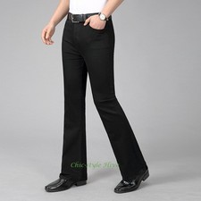 Men Formal Bell Bottom Jeans Flared Denim Pants Retro 60s 70s Slim Fit Trousers