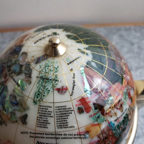VTG Japan Quartz MANTLE CLOCK Rotational WORLD TIME Brass Globe Gemstone Inlay - Picture 13 of 14