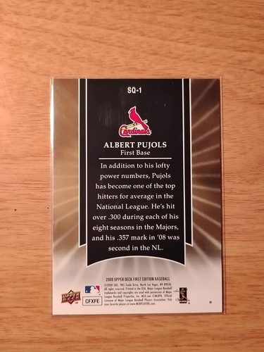 ALBERT PUJOLS 2009 UPPER DECK "STAR QUEST" INSERT BASEBALL CARD-#SQ1-CARDINALS🔥 - Foto 2 di 2