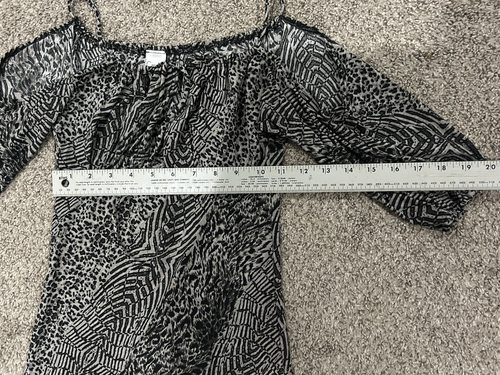 Deadstock Y2K Top Milkmaid Dark Leopard Slit Sleeve Dark Fairy Grunge Size S USA - Bild 8 von 10