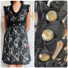 Black Lace Babydoll  90s Y2K Whimsy Goth Coquette Fairy Grunge Dress  M