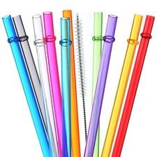 10.5 in Long Reusable Plastic Straws with Brush, Tritan Hard Plastic Tumbler Str