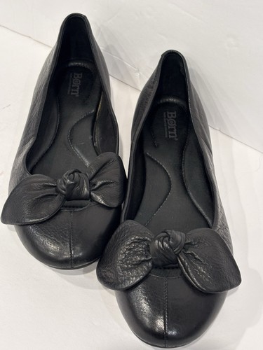Born Ballet Zapatos Planos Talla 10 M Cuero Negro Sin Cordones Cómodos Lazo Vestido Informal