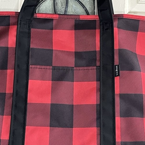 LL BEAN Plaid Polyester Tote Bag, Black & Red Zip Closure 23" x 14.5” - Picture 2 of 13