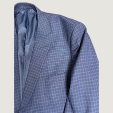 Oak Hill Sport Coat Mens 4XL 58/60R Blue Grid Blazer Two Button Business Casual
