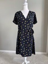 J.CREW Navy Blue with Lemons Wrap Dress Size 2