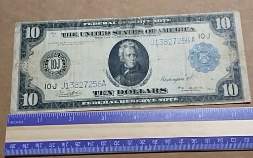 USA $10 Dollars~ Ten Dollars Federal Reserve Note 1914~ Kansas City ~ Large - Picture 7 of 8