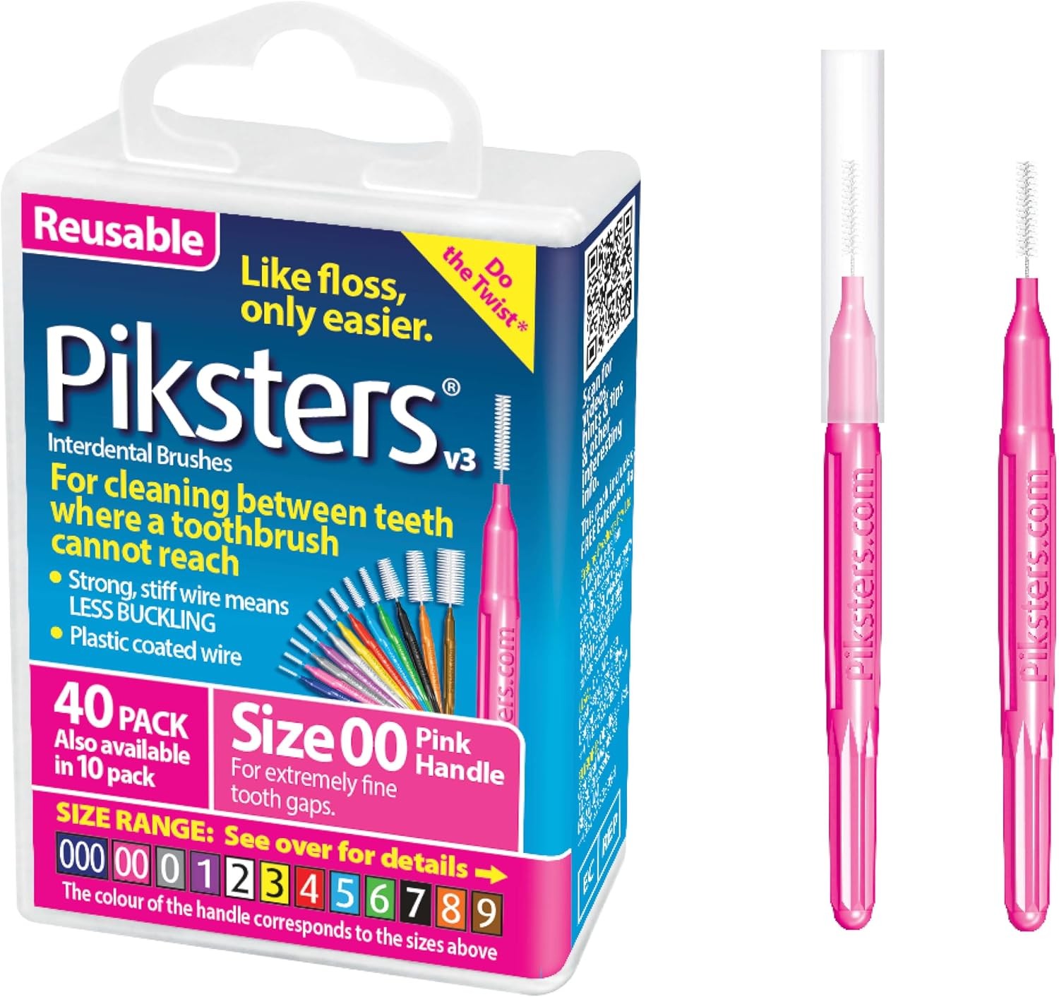 Piksters Interdental Brushes -  XX-Fine 0.60mm Size 00 Pink - 1 Pack of 40 - Image 3