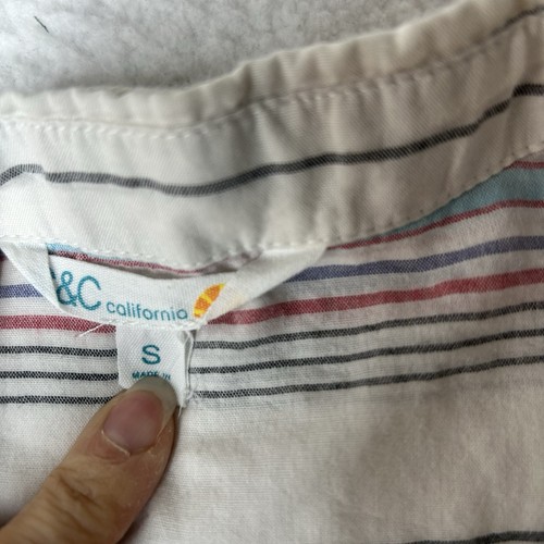 C C California S ärmellos gestreift Baumwolle Knopfleiste creme mehrfarbig Freizeit - Bild 2 von 4