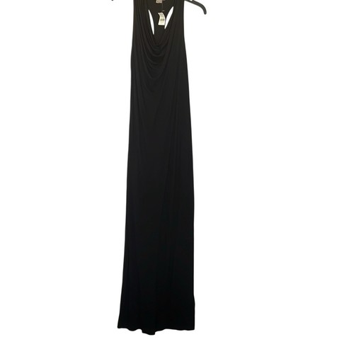 Maxi abito senza maniche HELMUT lungo bodycon drappeggio scollo cappuccio nero racer nuovo con etichette M - Foto 4 di 5