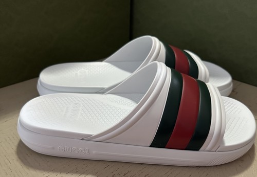 NIB Gucci Mens Rubber Sandal Shoes White/Red/Green 12 US/11 UK 780286 - Picture 2 of 7