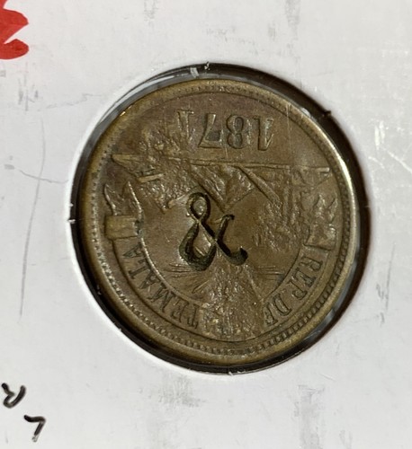 1871 GUATEMALA 1 CENTAVOS WITH COUNTMARK LB R AND &, COPPER COIN - Picture 3 of 3