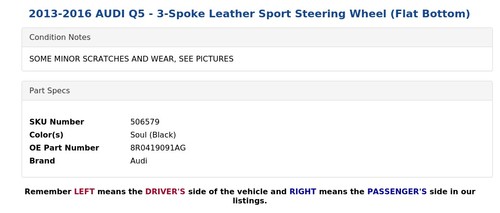 2013-2016 AUDI Q5 - 3-Spoke Leather Sport Steering Wheel (Flat Bottom) - Afbeelding 8 van 9