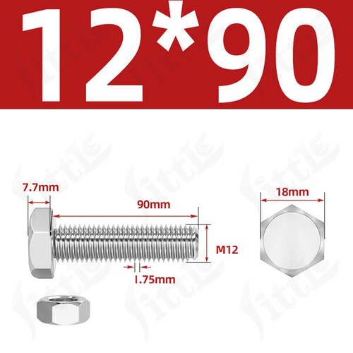 304 Edelstahl Sechskantschrauben mit Muttern M3/M4/M5/M6/M8/M10/M12/M14/M16 Schraubensatz A2-70 - Bild 183 von 247