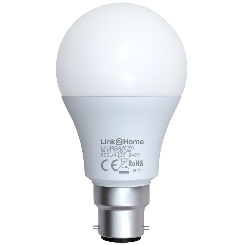 Link2Home Wi-Fi LED BC (B22) Opal GLS Dimmable Bulb Whi + RGB 800 lm 9W