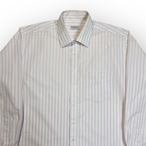 Balmain Paris Pink & White Pinstriped Button Up Long Sleeve Shirt Size Large - Picture 4 of 7