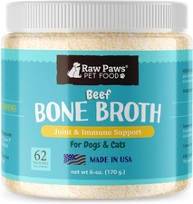 Raw Paws Beef Bone Broth for Dogs  Cats, 6-oz - Made in USA - Food Topper - Bon
