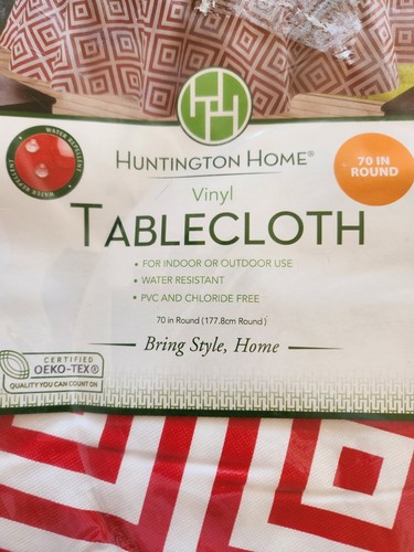 Huntington Home Vinyl Tablecloth 70" Round Red White New Indoor Outdoor - Picture 4 of 7