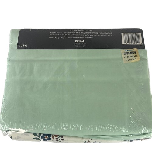Vintage NOS Royale NO-IRON Percale 4-Piece Full USA Floral Mint Cottagecore - Picture 2 of 7