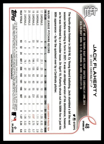 2022 Topps Opening Day Jack Flaherty St. Louis Cardinals #48 - Picture 2 of 2