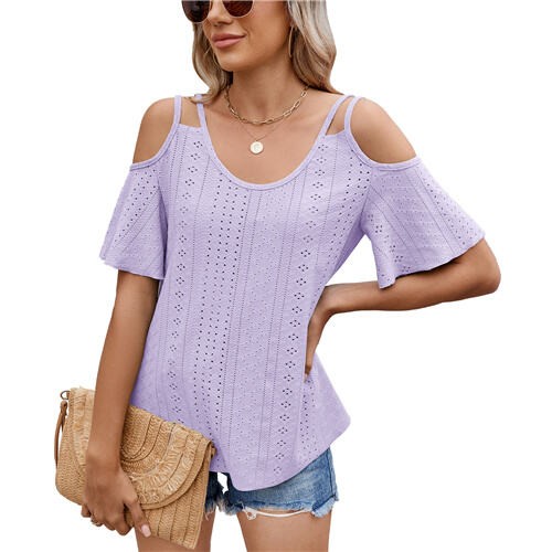 NEU Damen Sommer Cold Shoulder Tops Urlaub Damen Träger hohl lässig Bluse - Bild 10 von 28