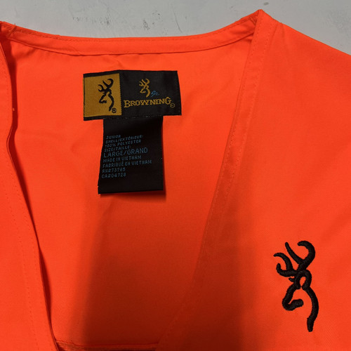 A4157 Browning Vest Junior Kids Boys Size Large Safety Hunting Full Zip Orange - Picture 4 of 6