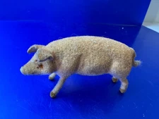 Vintage Flocked Pig, Kunstlerschutz, West Germany, Original Sticker Ornament