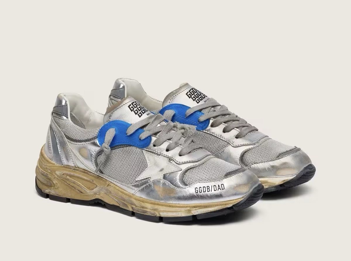 Golden Goose Running Dad Star Sneakers Silver Blue Gray NIB EU 38