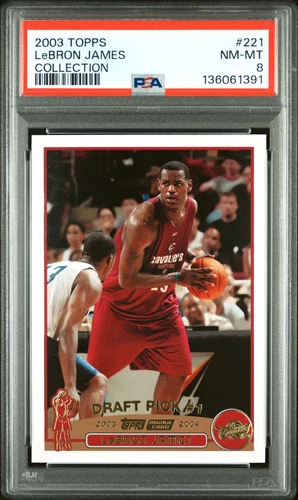 LEBRON JAMES 2003 TOPPS COLLECTION ROOKIE CARD RC #221 PSA 8 NM-MT LA LAKERS HOF
