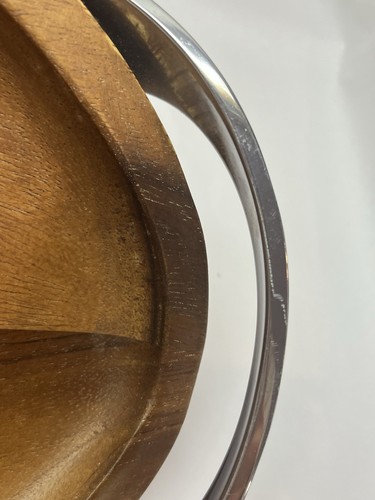 Nambe Bella Wood Handle Tray Metal Handles Acacia Serving Platter Oval - Picture 6 of 8