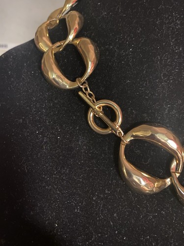Chunky Gold Tone Necklace- huge 1990s shiny textured Gold chain choker Napier - Picture 10 of 11