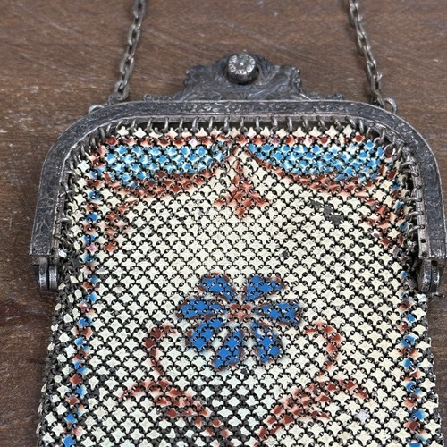 Mandalian Mfg Co Multicolor Art Deco Enameled Mesh Floral Metal Flapper Purse - Picture 23 of 24