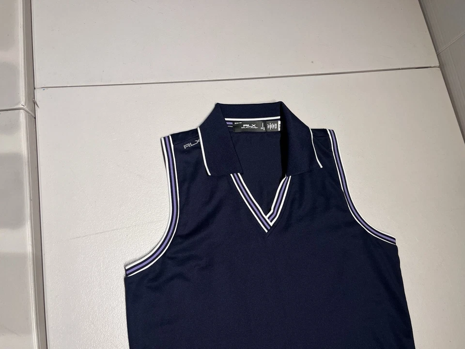 Top RLX Para Mujer Pequeño Calce Ajustado Azul Púrpura Polo Ralph Lauren Camisa Golf Tenis Foto 2 de 4